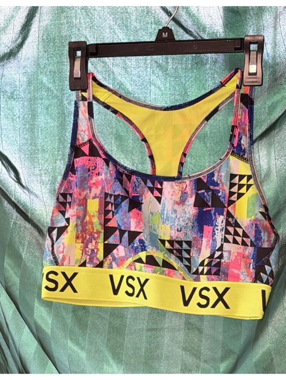 Victorias Secret VSX Neon Yellow Geometric Sports Bra Womens Size Medium